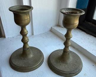 283 pairofbrasscandlestickswithengraved