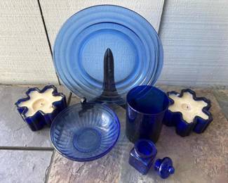 271 assortedcobaltblueglasswareandcandl