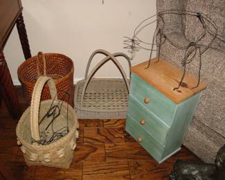 Baskets, small storage cabinet