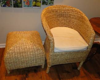 Wicker Chair with Ottoman