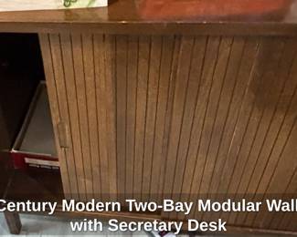 MidCentury Modern TwoBay Modular Wall Unit with Secretary Desk third image