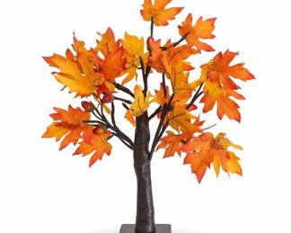 Set of Two Lighted Autumn Maple Tabletop Trees