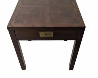 Henredon Burl Walnut Parquetry Campaign End Table