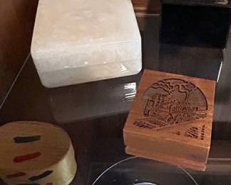Collection of Assorted Decorative Trinket Boxes and Glassware