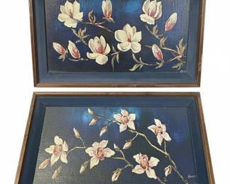 Pair of Floral Oil Paintings by Beness