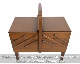 Vintage MidCentury Norwegian Strommen Bruk Hamar Accordion Sewing Box
