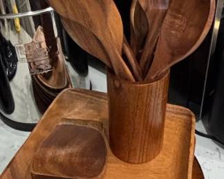 Teak Wood Kitchen Utensil and Tray Set