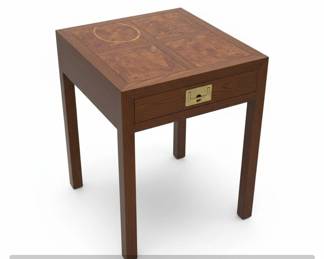 Henredon Parquetry Top Burl Walnut Campaign End Table