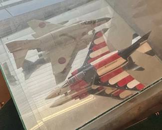 Collection of Vintage HandBuilt Aircraft Models in Display Cases second image