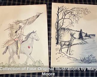 Collection of Four Original Illustrations by Mary Moore