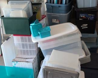 Assorted Plastic Storage Totes and Containers Collection