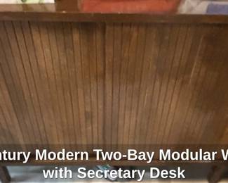 MidCentury Modern TwoBay Modular Wall Unit with Secretary Desk second image