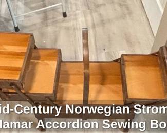 Vintage MidCentury Norwegian Strommen Bruk Hamar Accordion Sewing Box second image