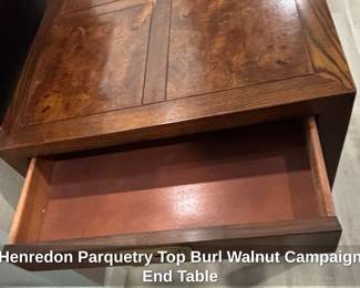 Henredon Parquetry Top Burl Walnut Campaign End Table second image