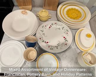 Mixed Assortment of Vintage Dinnerware Franciscan, Pottery Barn, and Holiday Patterns
