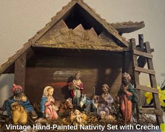 Vintage HandPainted Nativity Set with Creche