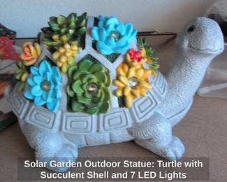Solar Garden Outdoor Statue Turtle with Succulent Shell and LED Lights