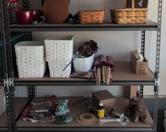 Industrial Steel Shelving Unit with Assorted Household Decor