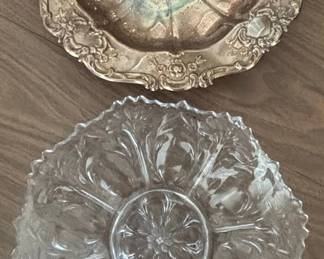 SilverPlated Serving Bowl and Pressed Glass Dish Set