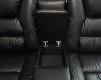 Modern Black Leatherette DualReclining Loveseat with Console fourth image