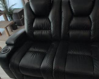 Black Faux Leather Power Reclining Theater Sofa fourth image