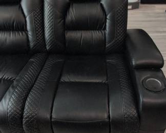 Black Faux Leather Power Reclining Theater Sofa second image