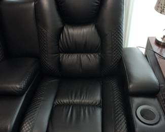 Modern Black Leatherette DualReclining Loveseat with Console second image