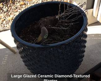 Large Glazed Ceramic DiamondTextured Planter