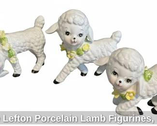 Vintage Lefton Porcelain Lamb Figurines, Set of