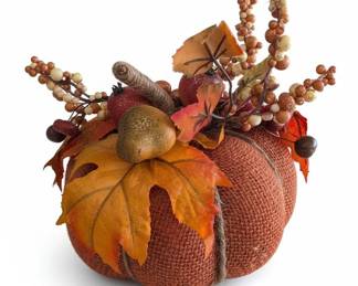 Burlap and Faux Fruit Autumn Pumpkin Decor
