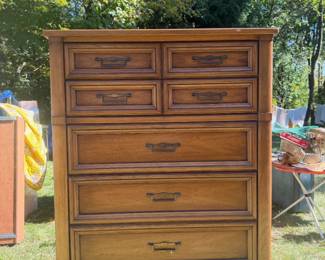 Wonderfully made tallboy mid century dresser with matching lowboy with mirror  inside