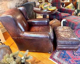 $600 - Leather chair & ottoman with nailhead trim by Wesley Hall Collection - chair is 35x35x36, ottoman is 25x18x15