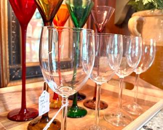 ($12 - Set of 4 wine glasses - 7.5” tall) ($44 - Set of 6 long stem cordial glasses -  10” tall) ($14 - Medium dessert tray - 12x16x2