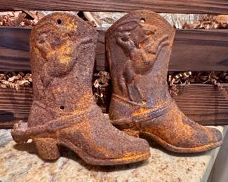 $12 / per - Rusted cast-iron  cowboy boot wall decor - 2 available - 5” tall