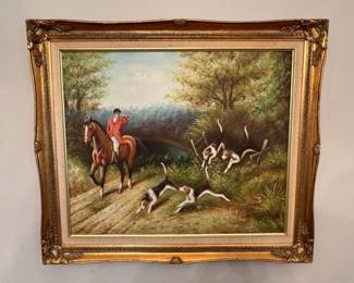 Equestrian Hunt Canvas Artwork with Ornate Frame