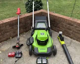 Greenworks 48V 21Inch Mower with Craftsman Trimmer  Sun Joe Blower