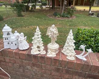 VintageStyle White  Ivory Christmas Decor Lot  Angels, Lighted Village, Christmas Trees  Figurin