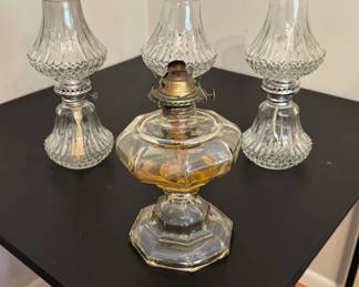 Glass Oil Lamps, 4 PC with 3 Glass Chimneys