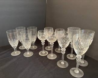 Vintage Etched Floral CrystalStyle Stemware Collection  13 Pieces
