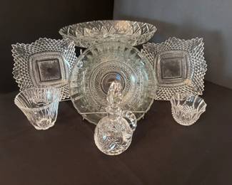 Vintage CutStyle  Pressed Glass Serving Collection  7 Pieces
