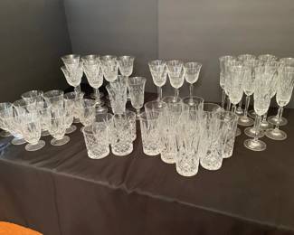 Large Collection of CutGlass Style Crystal Stemware, Goblets, Champagne Flutes  Tumblers
