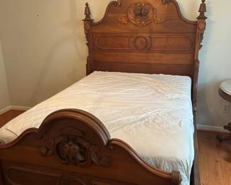 Antique Victorian Eastlake Style Carved Walnut Full Size Bed with Ornate Headboard  Footboard