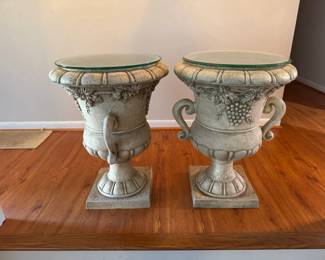 Urn Base Glass Top Tables, Pr