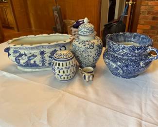 Blue  White Porcelain and Ceramic Decorative Collection  Ginger Jar, Planters  Lidded Jar