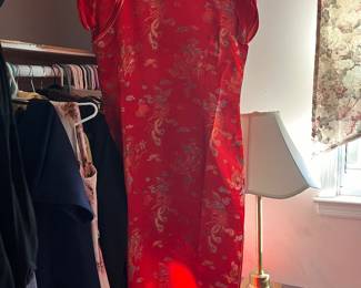 Embroidered red silk dress