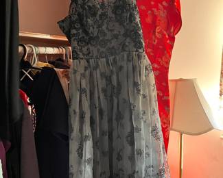 Black and gray lace motif dress