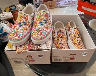 Vans x Takashi Murakami slipons with flowers and skulls