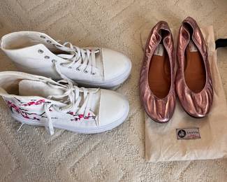 Lanvin pink metallic flats and cherry blossom high tops
