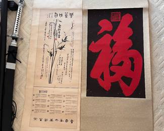 Traditional hanging linen scrolls
