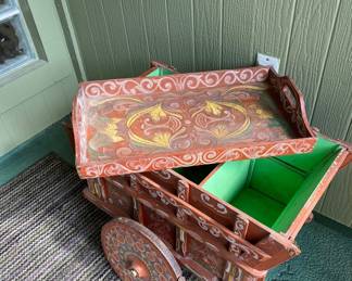 Costa Rican ox cart-hand painted, has removal tray, bar, teacart 